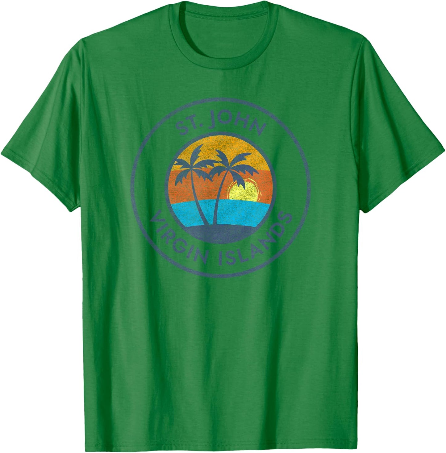 St. John Virgin Islands USVI Vintage Sunset Distressed T-Shirt - T-Shirt | Irish Green