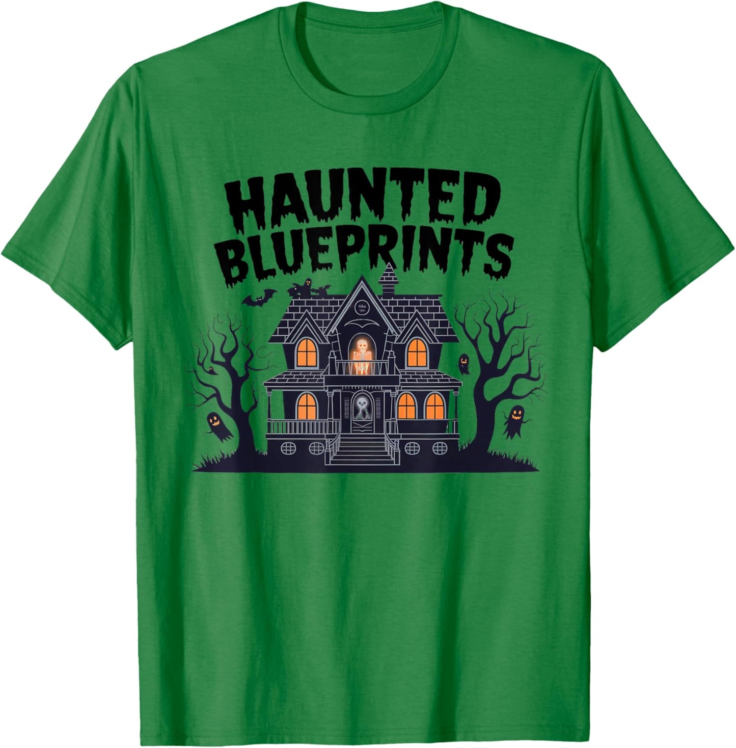 Haunted Blueprints Ghostly House Architect Halloween T-Shirt - T-Shirt | Irish Green