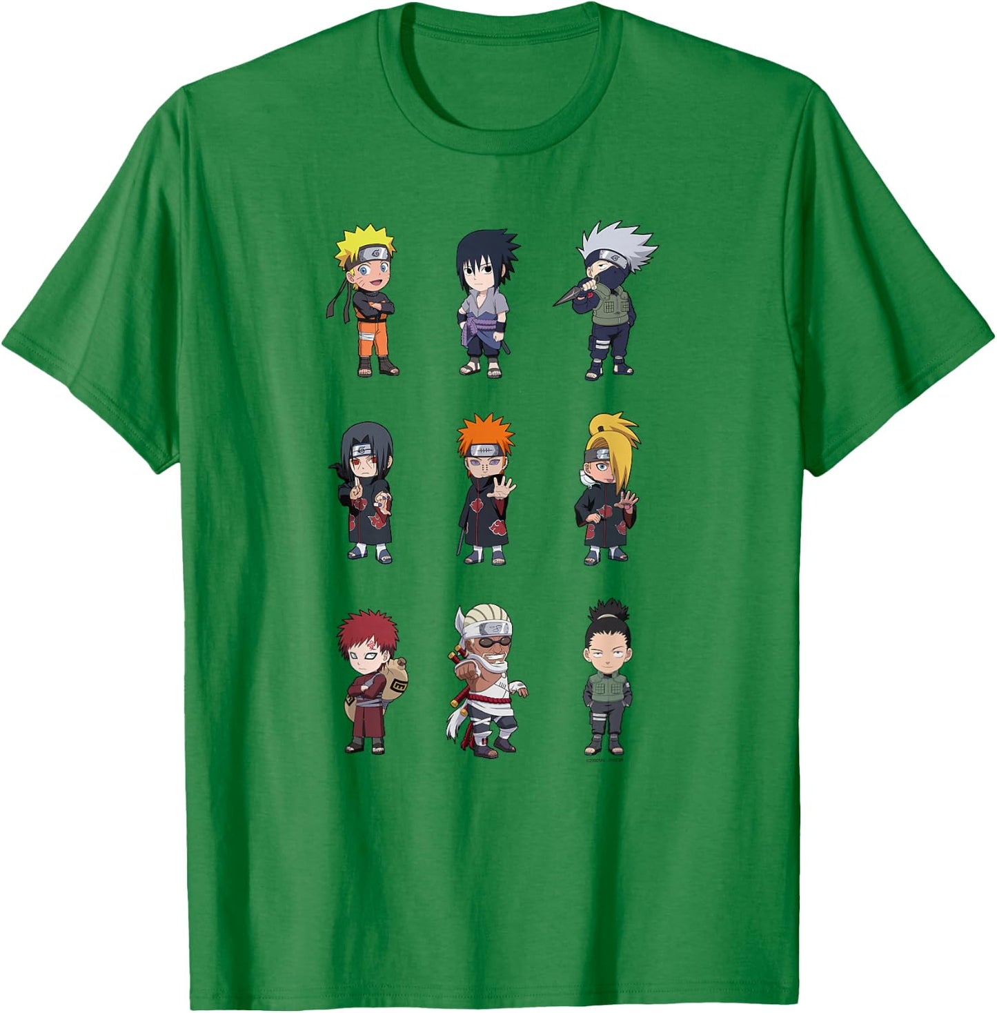 Naruto Shippuden Super Deformed Character Grid Anime T-Shirt - T-Shirt | Irish Green