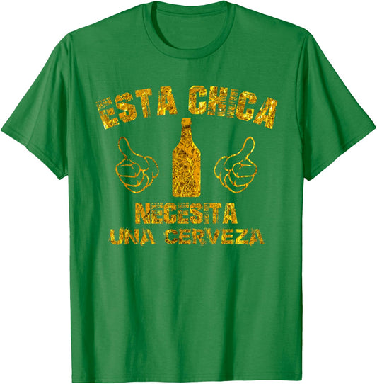 Spanish Cinco De Mayo Esta Chica Necesita Una Cerveza Shirt T-Shirt - T-Shirt | Irish Green