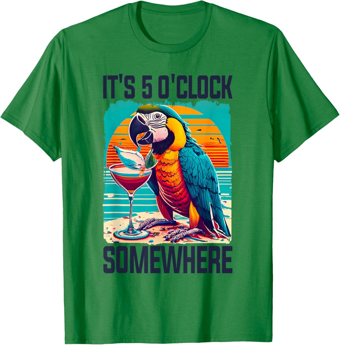It's 5 O'clock Somewhere Drinking Parrot Cocktail Summer T-Shirt - T-Shirt | Irish Green
