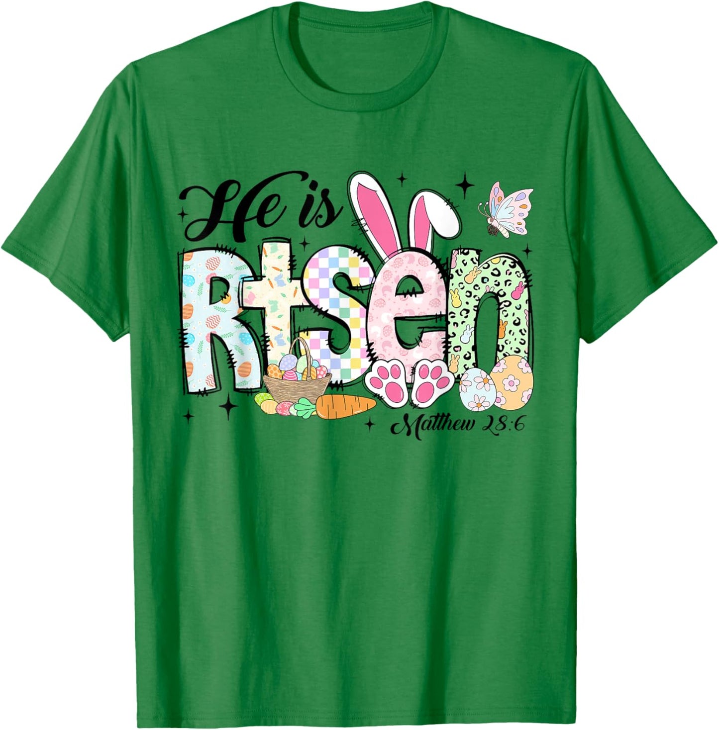 He is Risen Jesus Christian Happy Easter Kids Women Girls T-Shirt - T-Shirt | Irish Green