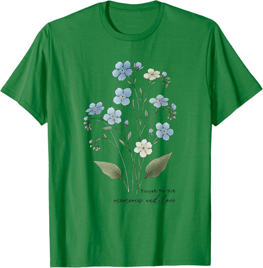 Vergissmeinnicht Blumendesign, elegante botanische Illustration T-Shirt - T-Shirt | Irish Green