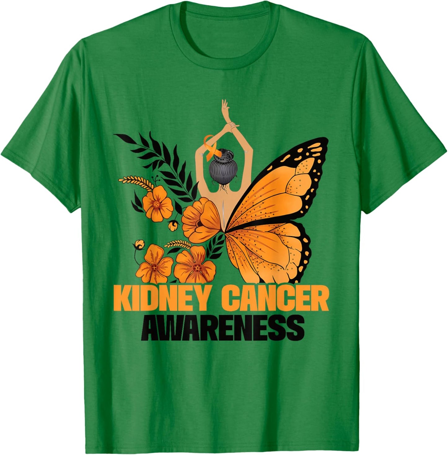 Kidney Cancer Awareness Butterfly Orange Ribbon T-Shirt - T-Shirt | Irish Green