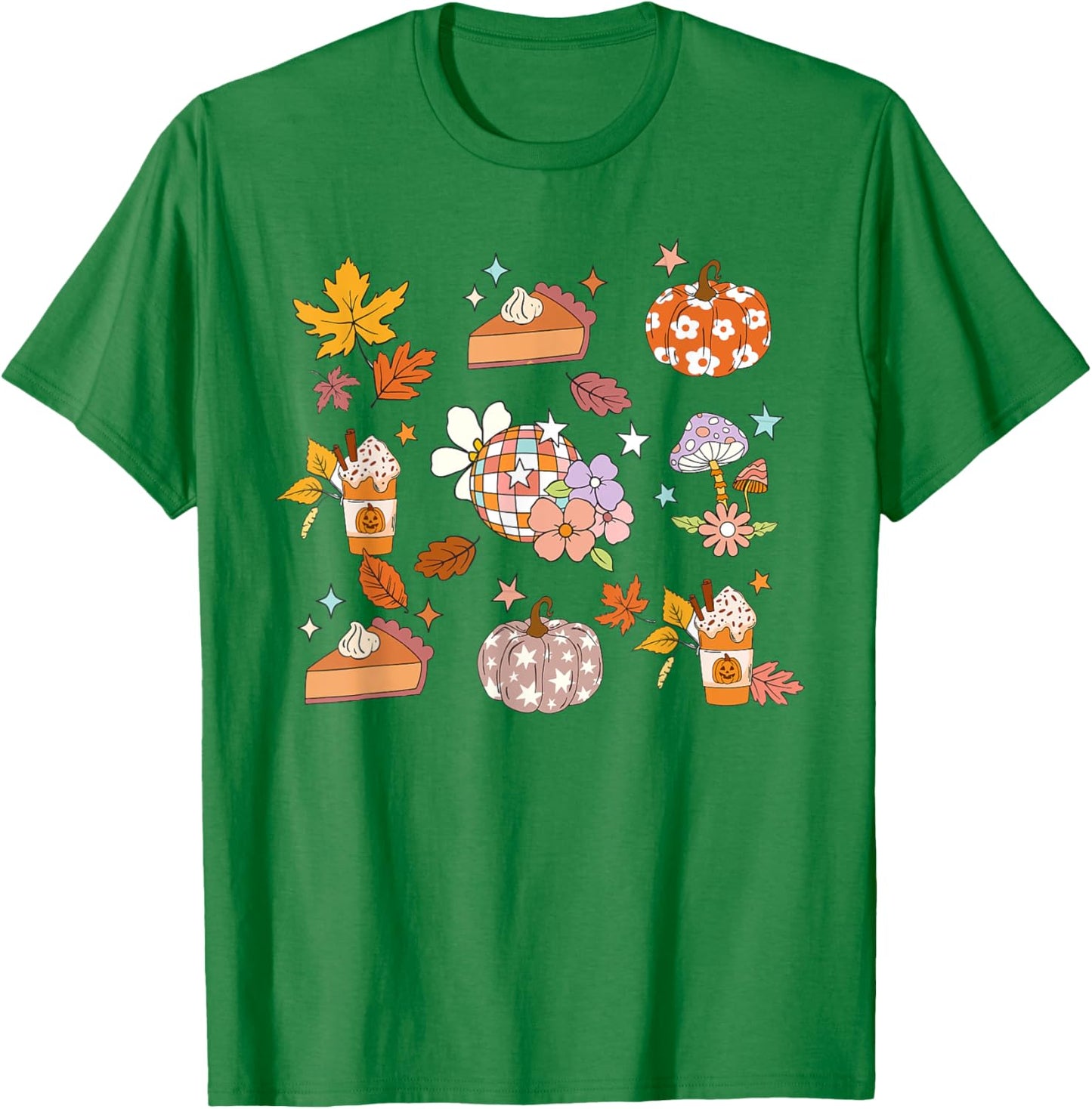 Retro Fall Groovy Fall Pumpkin Coffee Autumn Thanksgiving T-Shirt - T-Shirt | Irish Green