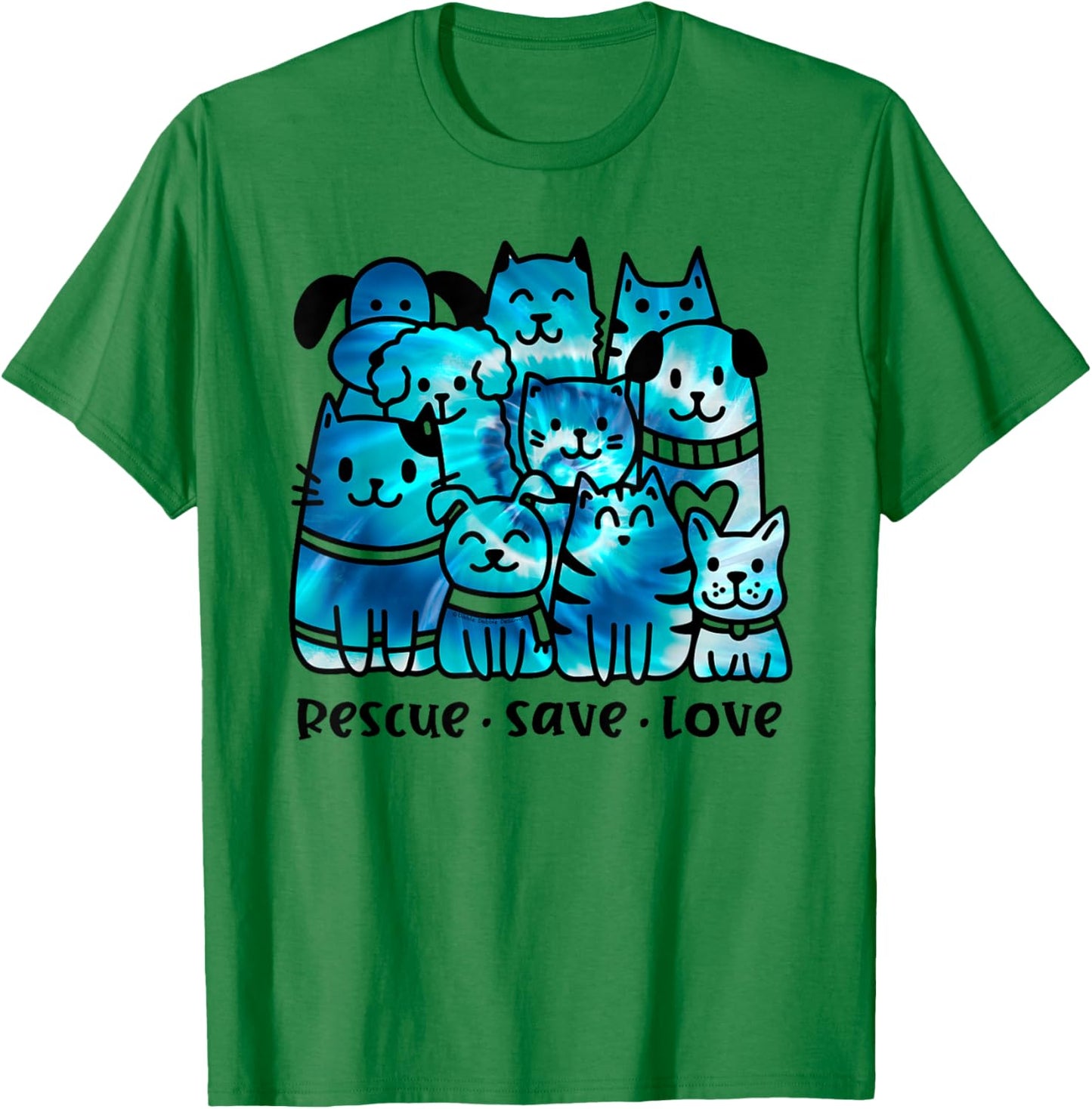 Rescue Save Love Cute Tie Dye Animal Rescue Dog Cat Lovers T-Shirt - T-Shirt | Irish Green