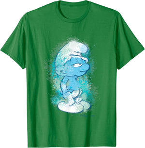 The Smurfs Lazy Smurf Watercolor Portrait Distressed T-Shirt - T-Shirt | Irish Green