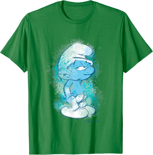 The Smurfs Lazy Smurf Watercolor Portrait Distressed T-Shirt - T-Shirt | Irish Green