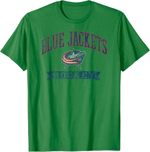 Columbus Blue Jackets Vintage Hockey Gray Licensed T-Shirt - T-Shirt | Irish Green