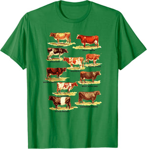 Vintage Cow Breeds Retro Farmer Beef and Dairy Graphic T-Shirt - T-Shirt | Irish Green