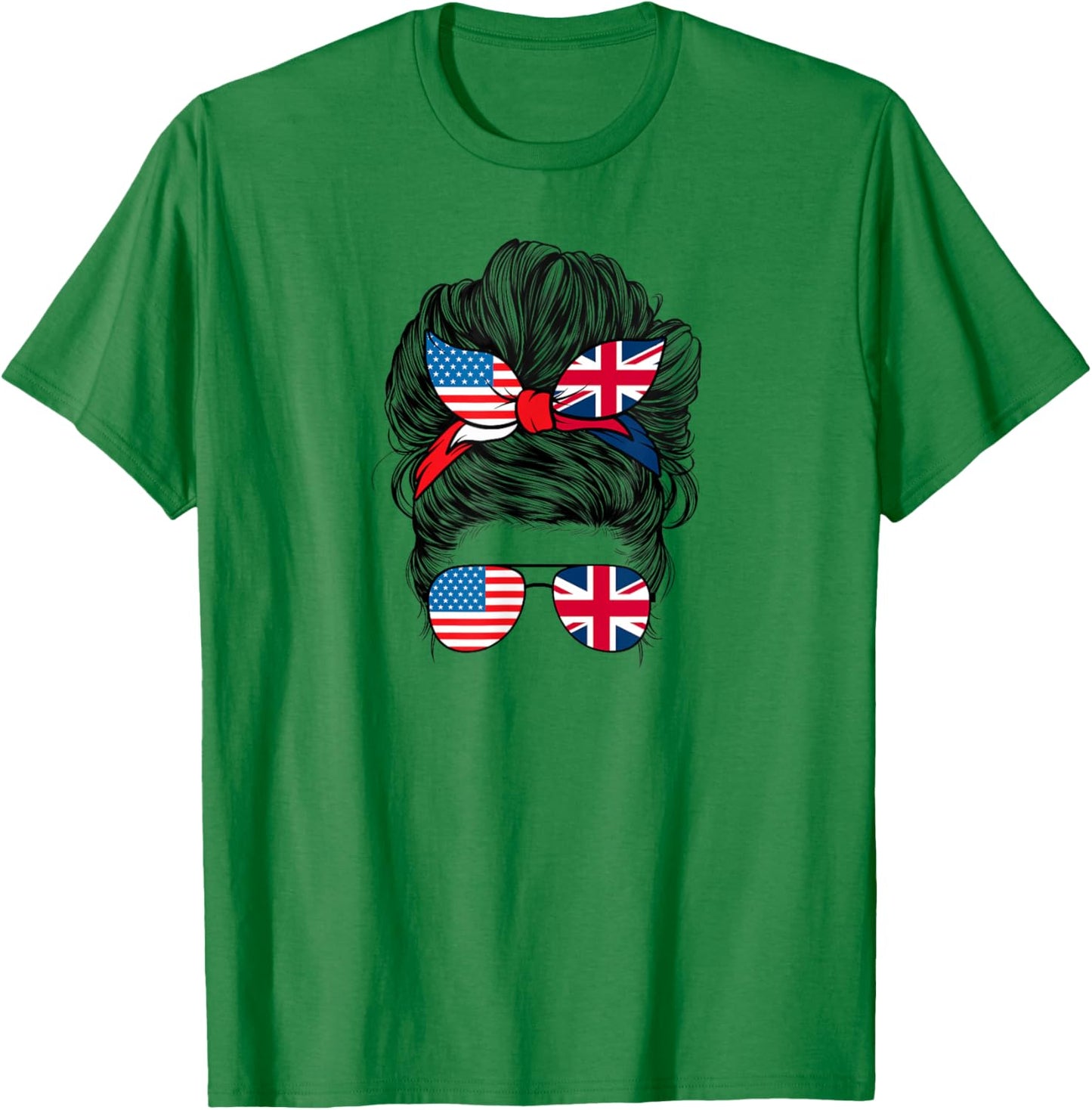 Half American British America Great Britain UK USA Flag Girl T-Shirt - T-Shirt | Irish Green