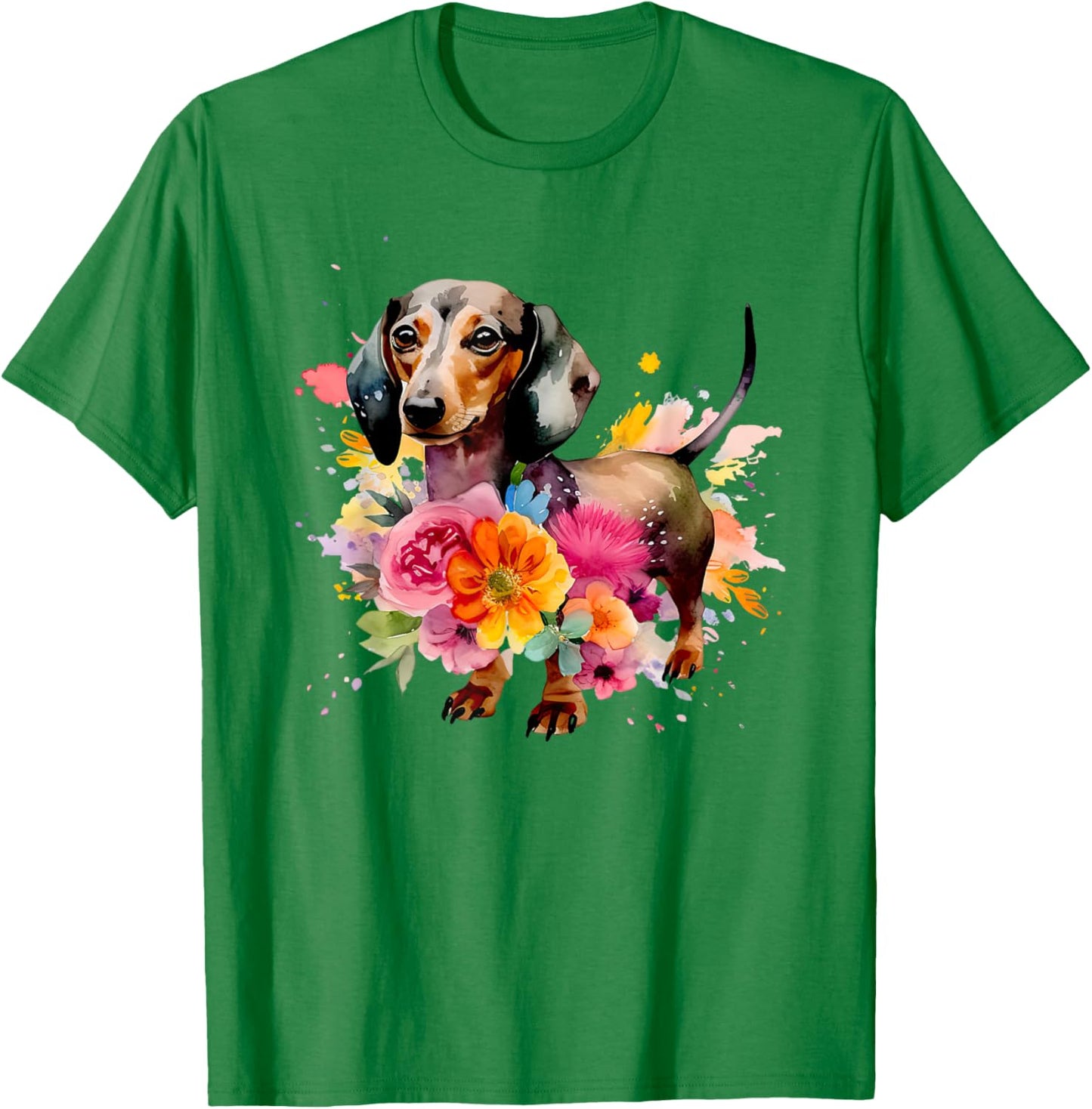 Dachshund Watercolor art Dog Dog breed woman kids floral T-Shirt - T-Shirt | Irish Green
