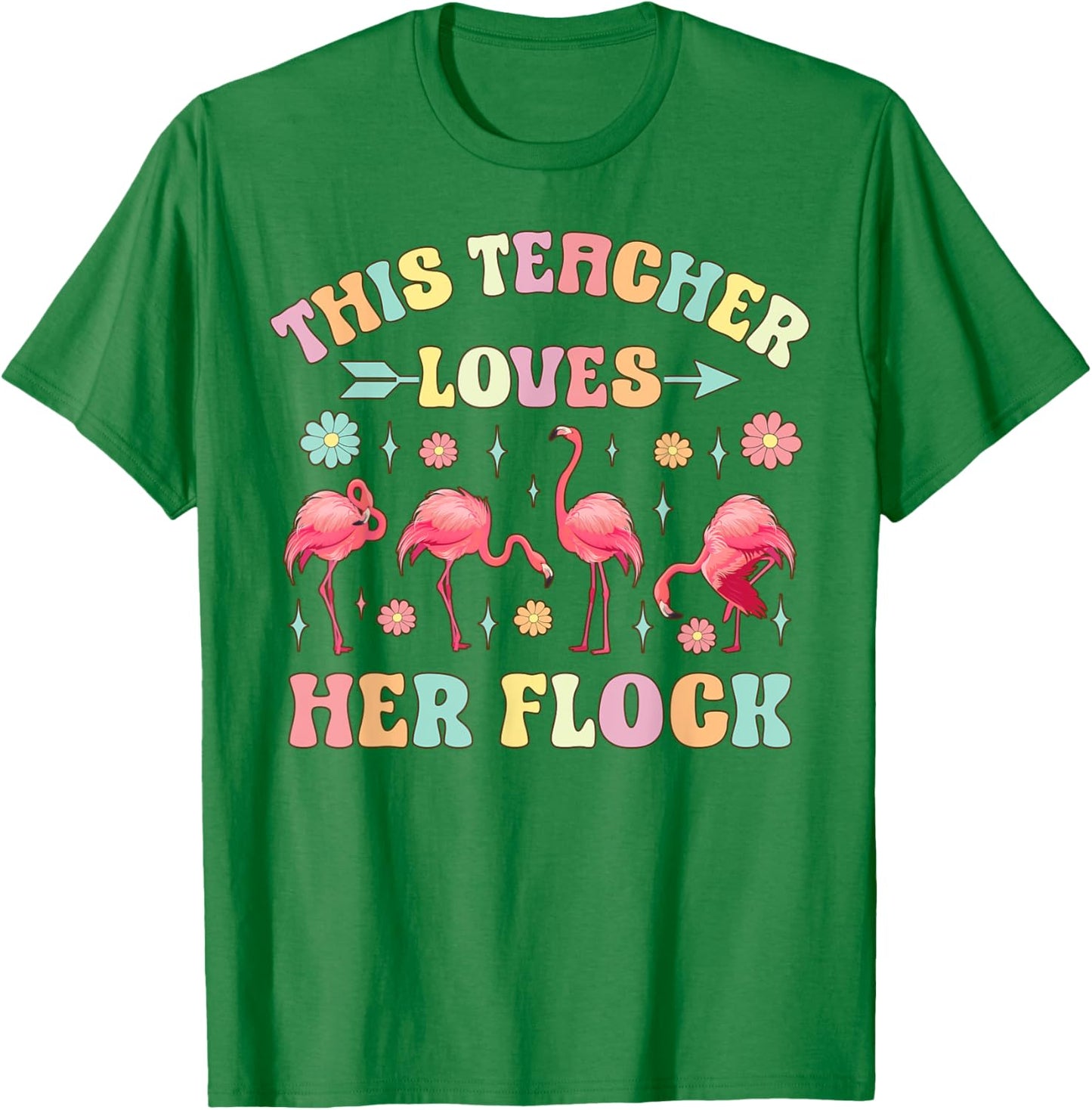 Funny Flamingo Teaching This Teacher Loves Her Flock Women Kids T-Shirt - T-Shirt | Irish Green