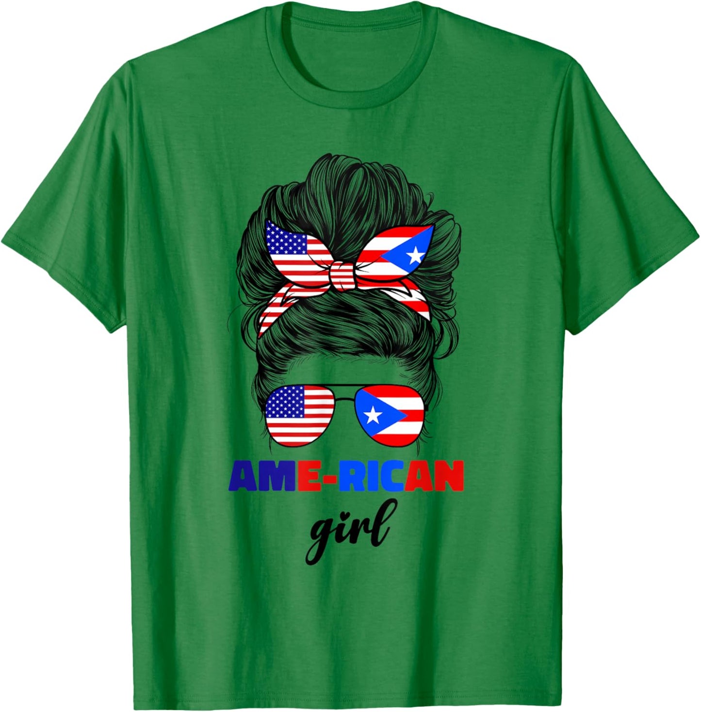 Half American And Puerto Rican Rico Flag Mix Girl Boricua T-Shirt - T-Shirt | Irish Green