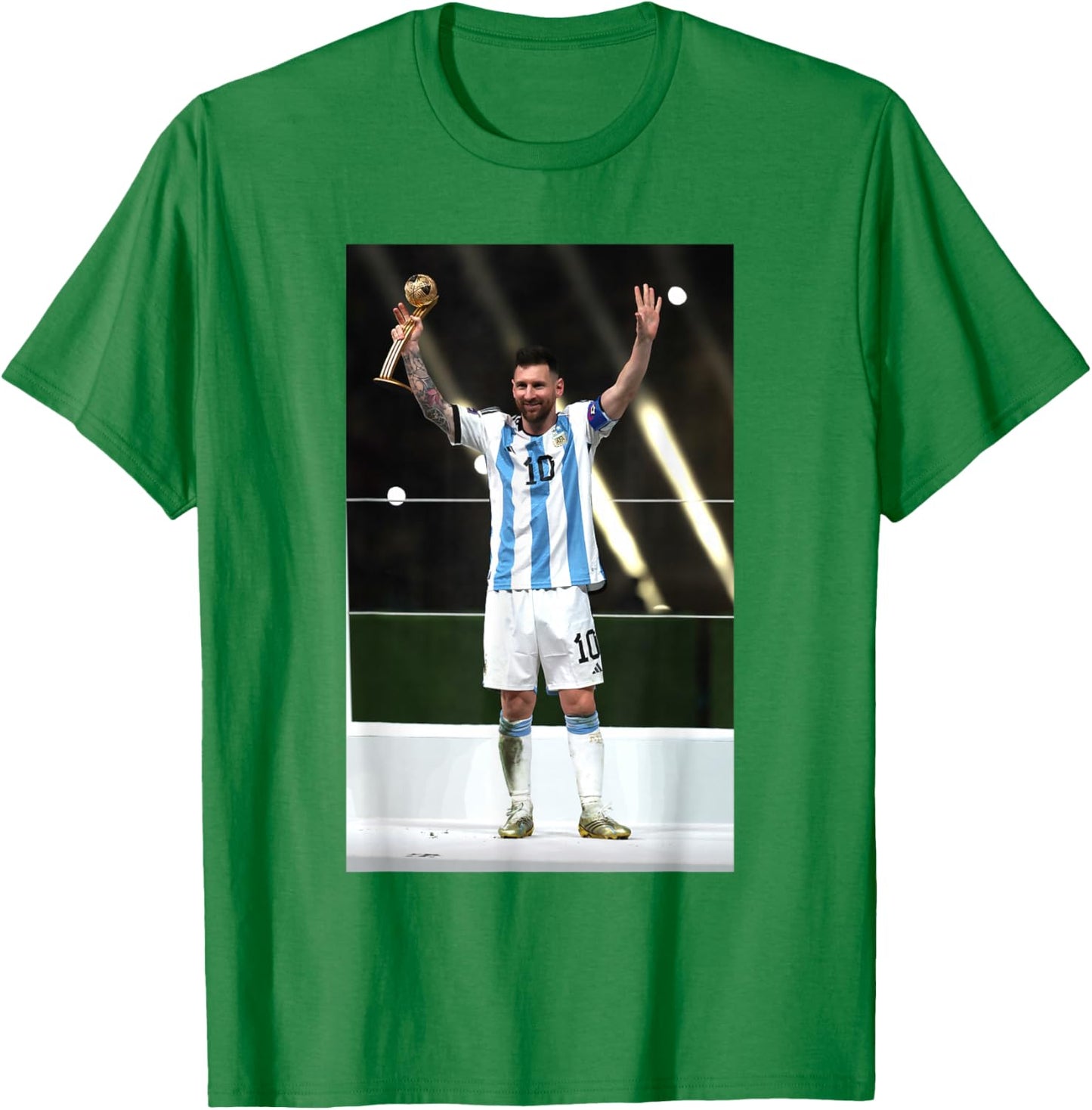 Lionel Messi 5,135.9 cm Katar Weltmeisterschaft Argentinien Sieger Fußball T-Shirt - T-Shirt | Irish Green