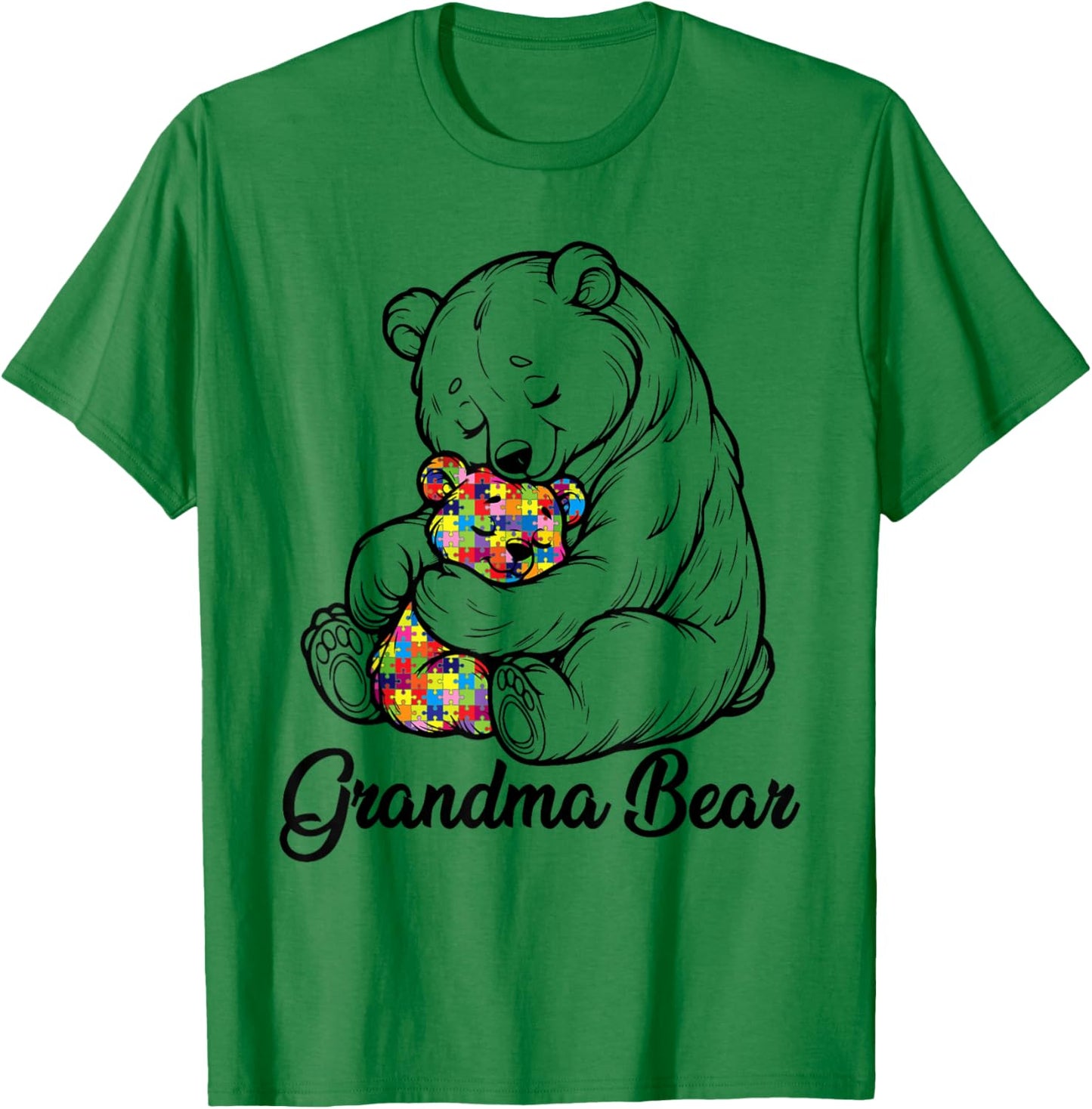 Grandma Bear Puzzle Heart Autism Awareness T-Shirt - T-Shirt | Irish Green