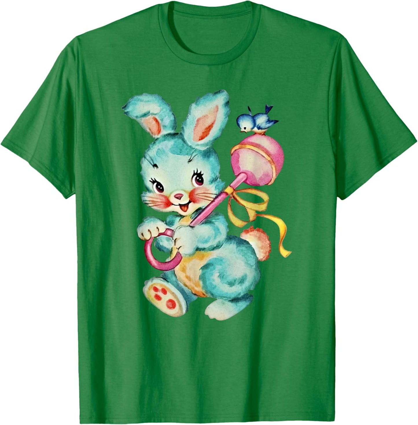 Vintage Easter Cute Bunnny And Bird Spring Retro Vintage T-Shirt - T-Shirt | Irish Green