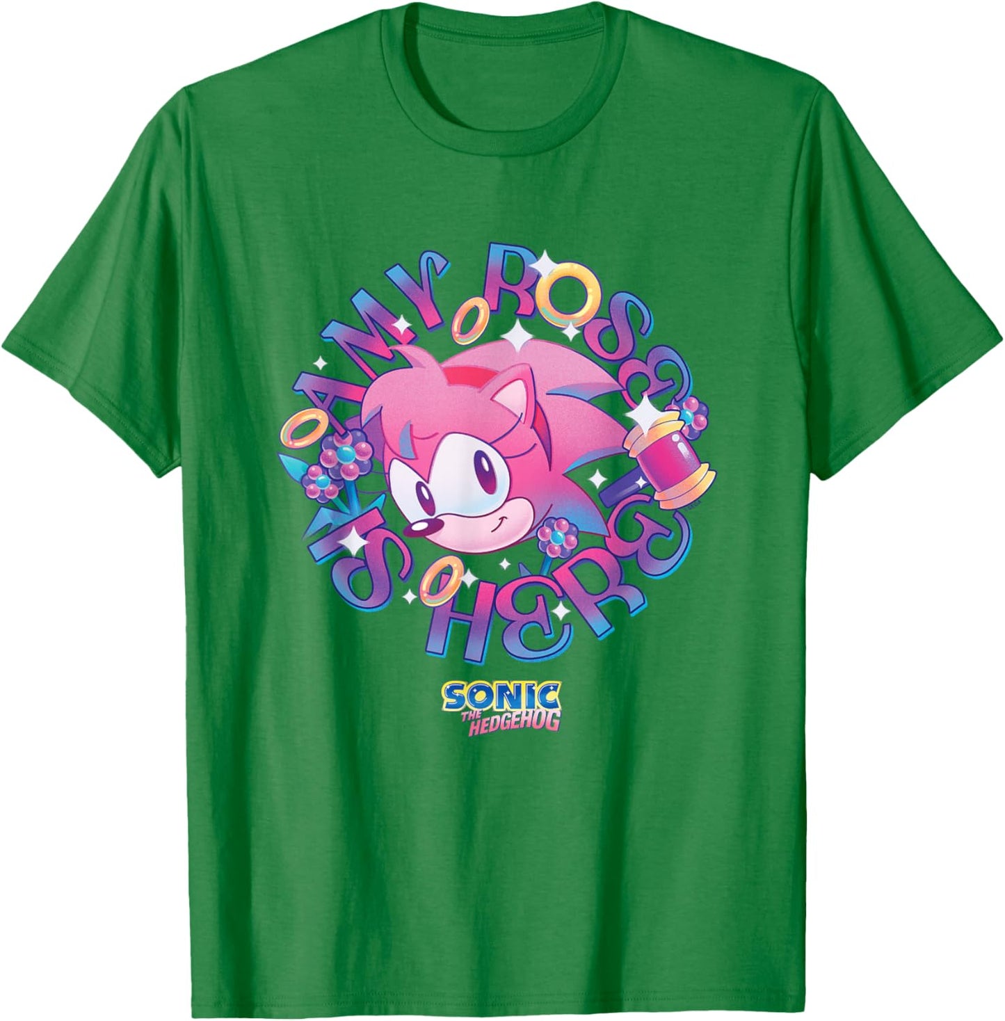 Sonic The Hedgehog Amy Rose Is Here Vintage Face Portrait T-Shirt - T-Shirt | Irish Green