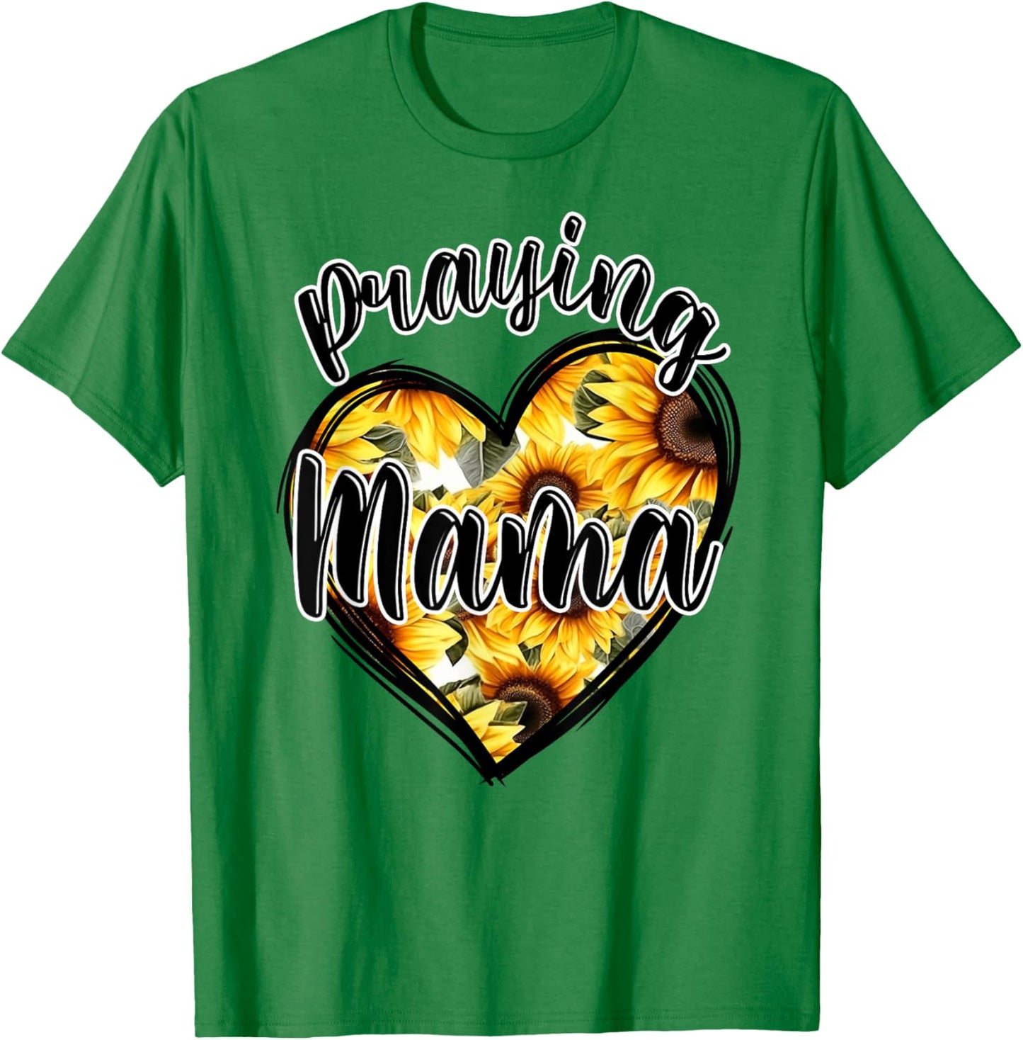 Jesus Praying Mama Christian Religious Sunflowers Heart T-Shirt - T-Shirt | Irish Green