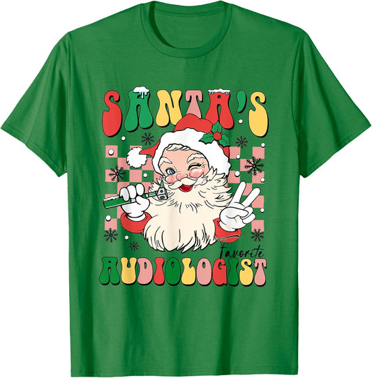 Santa's Favorite Audiology Retro Christmas Audiology Tech T-Shirt - T-Shirt | Irish Green