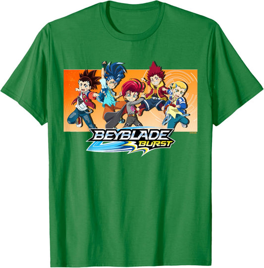Hasbro BEYBLADE BURST QUADSTRIKE: BEL HYUGA & HIKARU DANTE AIGER Women's White Cartoon Graphic , Small, Crew Collar, Short Sleeve, Classic Fit, Imported T-Shirt - T-Shirt | Irish Green