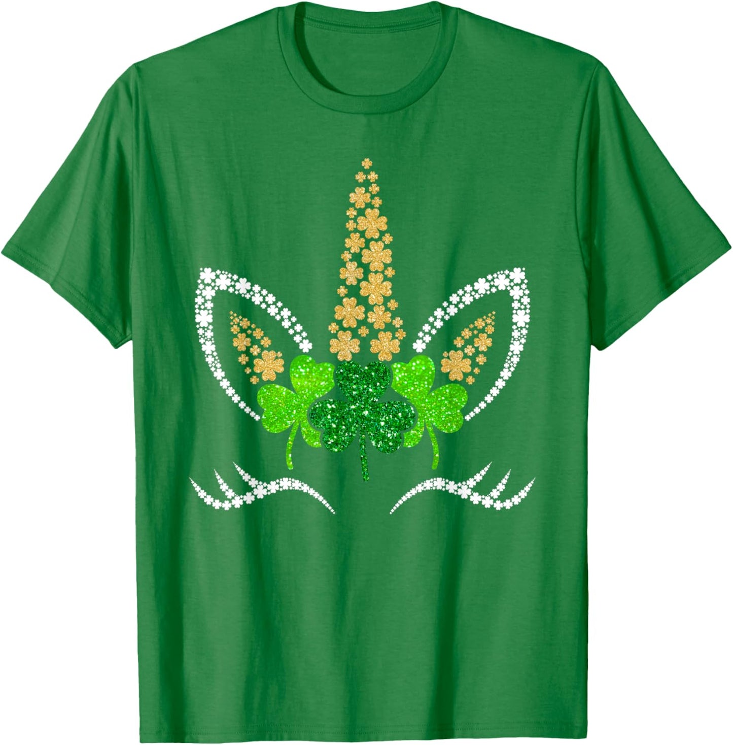 St Patricks Day Unicorn Face Shamrock Pattys Toddler Girls T-Shirt - T-Shirt | Irish Green