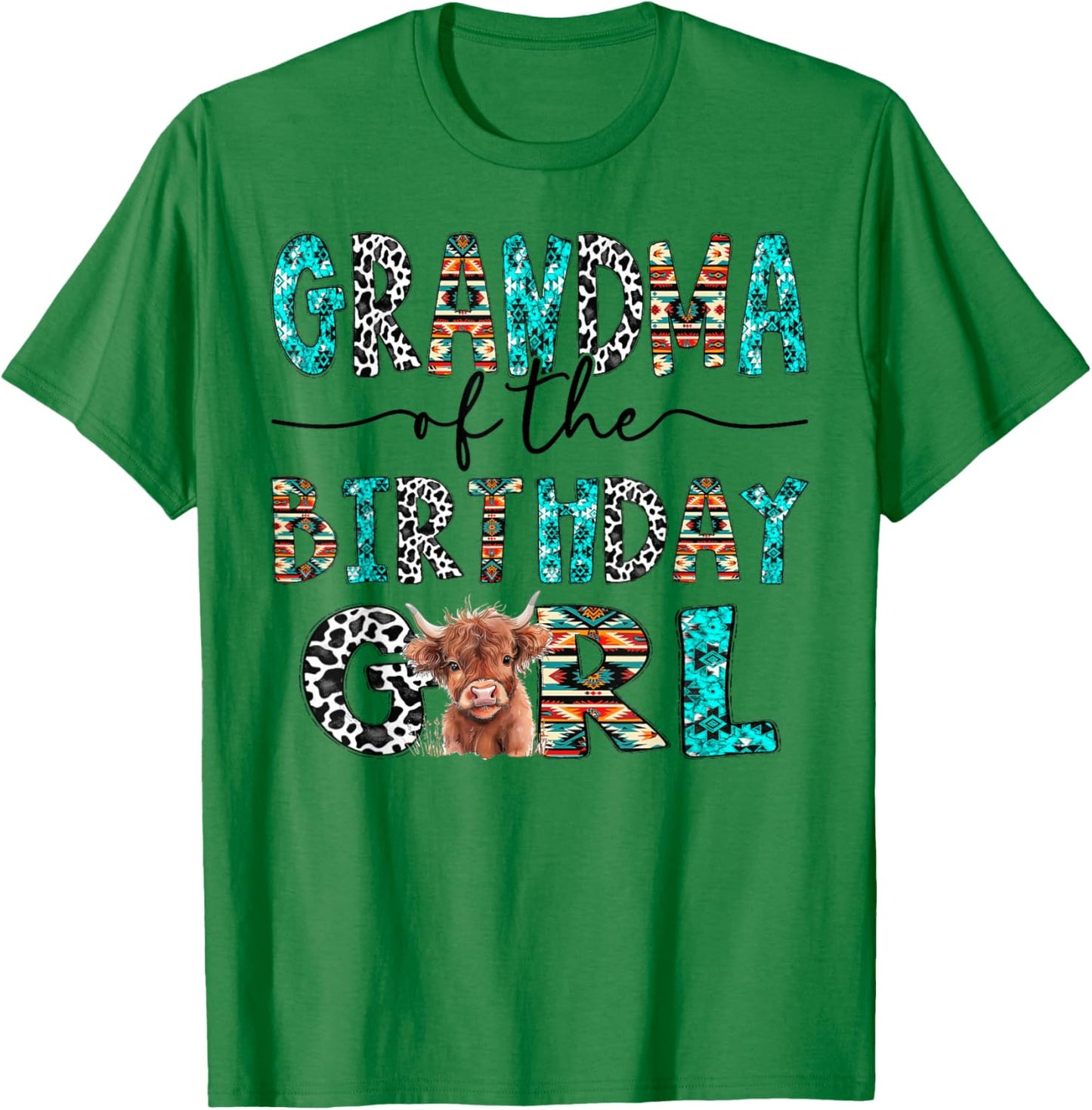 Grandma Of The Birthday Girl Highland Cow 1St Birthday T-Shirt - T-Shirt | Irish Green