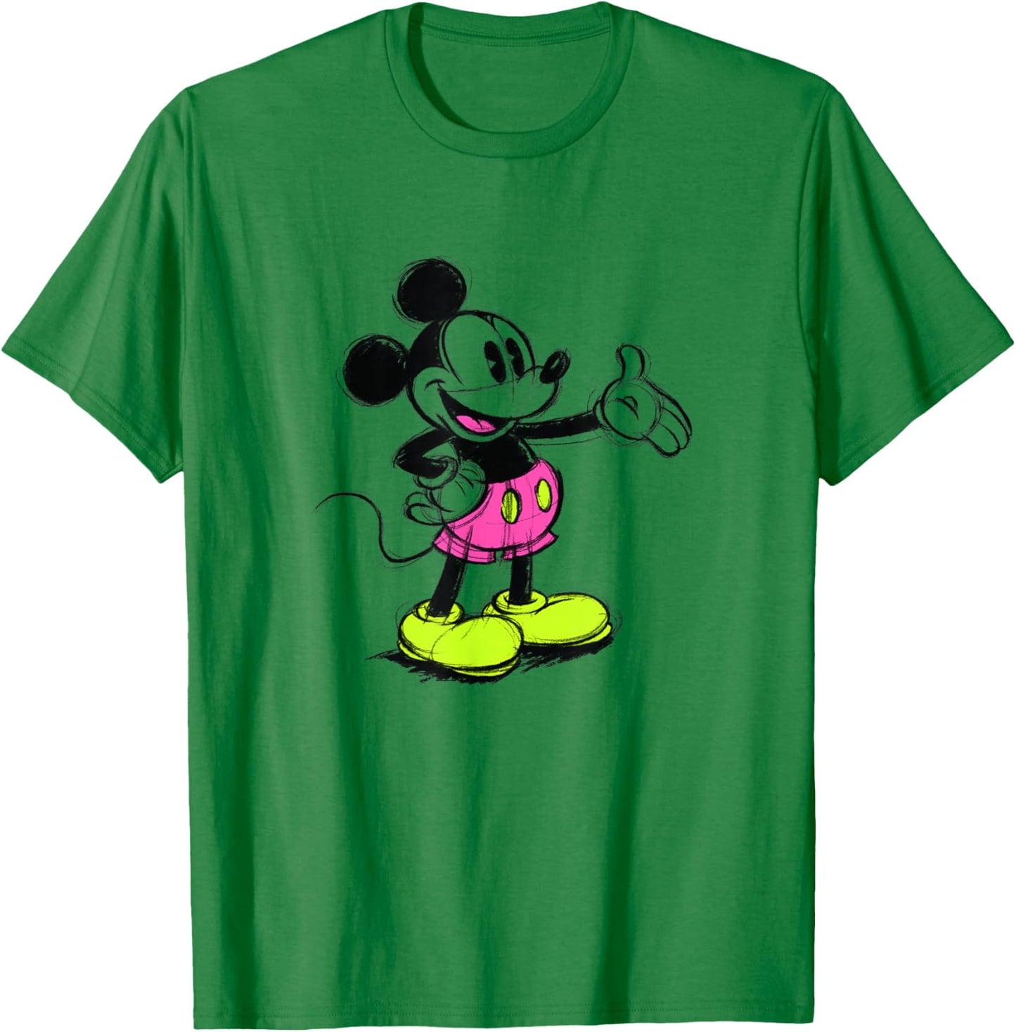 Disney Mickey and Friends Sketchy Neon Mickey Mouse Portrait T-Shirt - T-Shirt | Irish Green