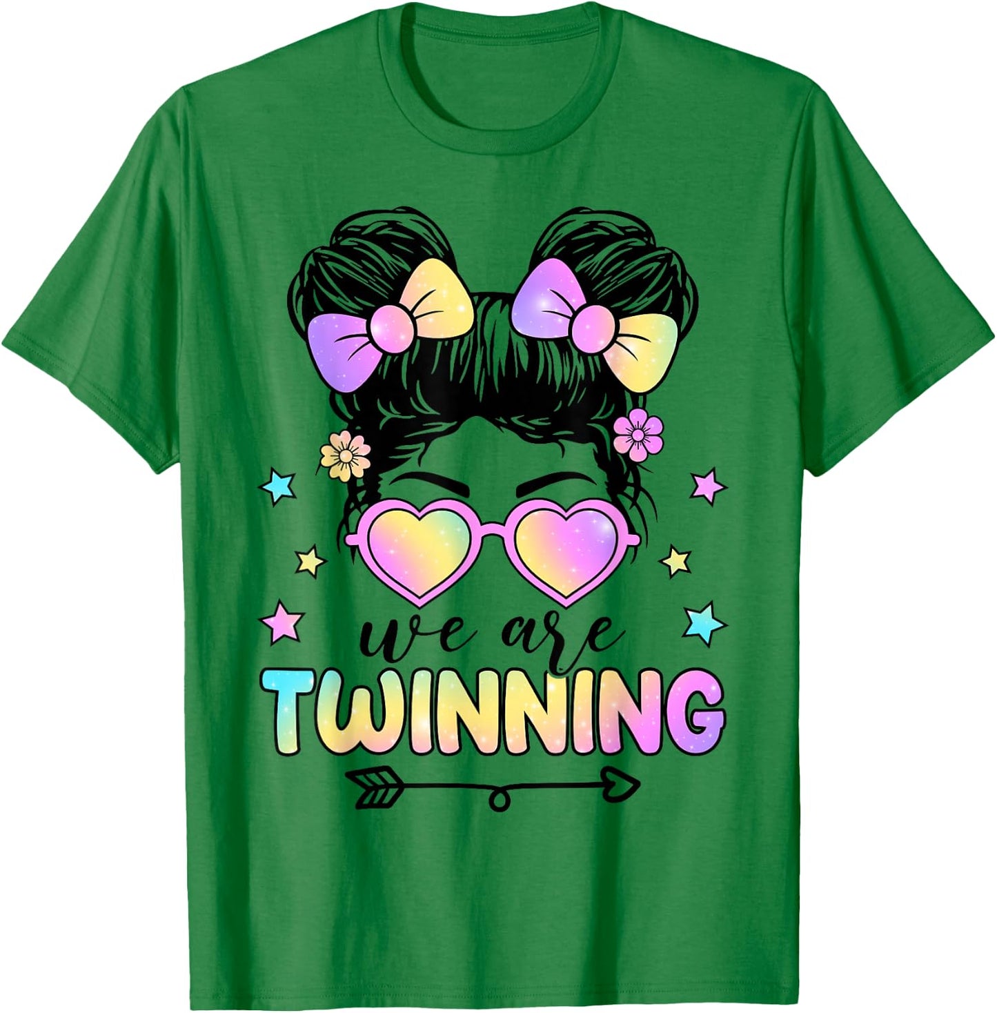 We're Twinning with My Bestie Messy Bun Twin Day Spirit Week T-Shirt - T-Shirt | Irish Green