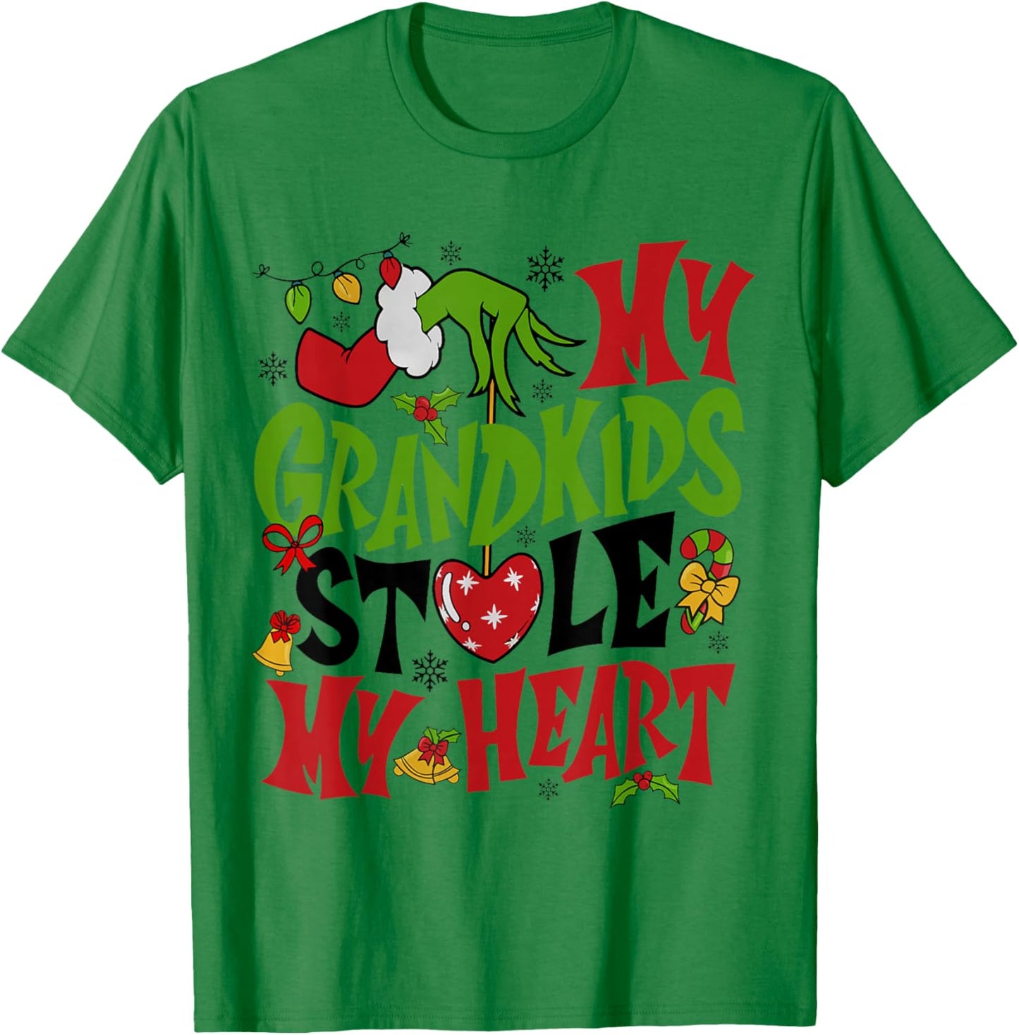 My Grandkids Stole My Heart Funny Christmas Vintage Xmas T-Shirt - T-Shirt | Irish Green