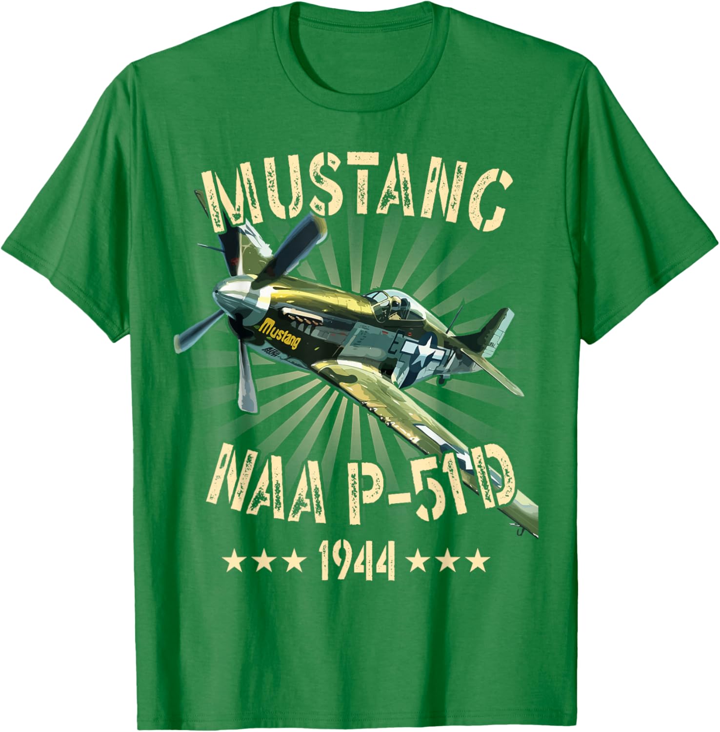 P-51D Mustang Vintage North American P-51D Fighter Warbirds T-Shirt - T-Shirt | Irish Green