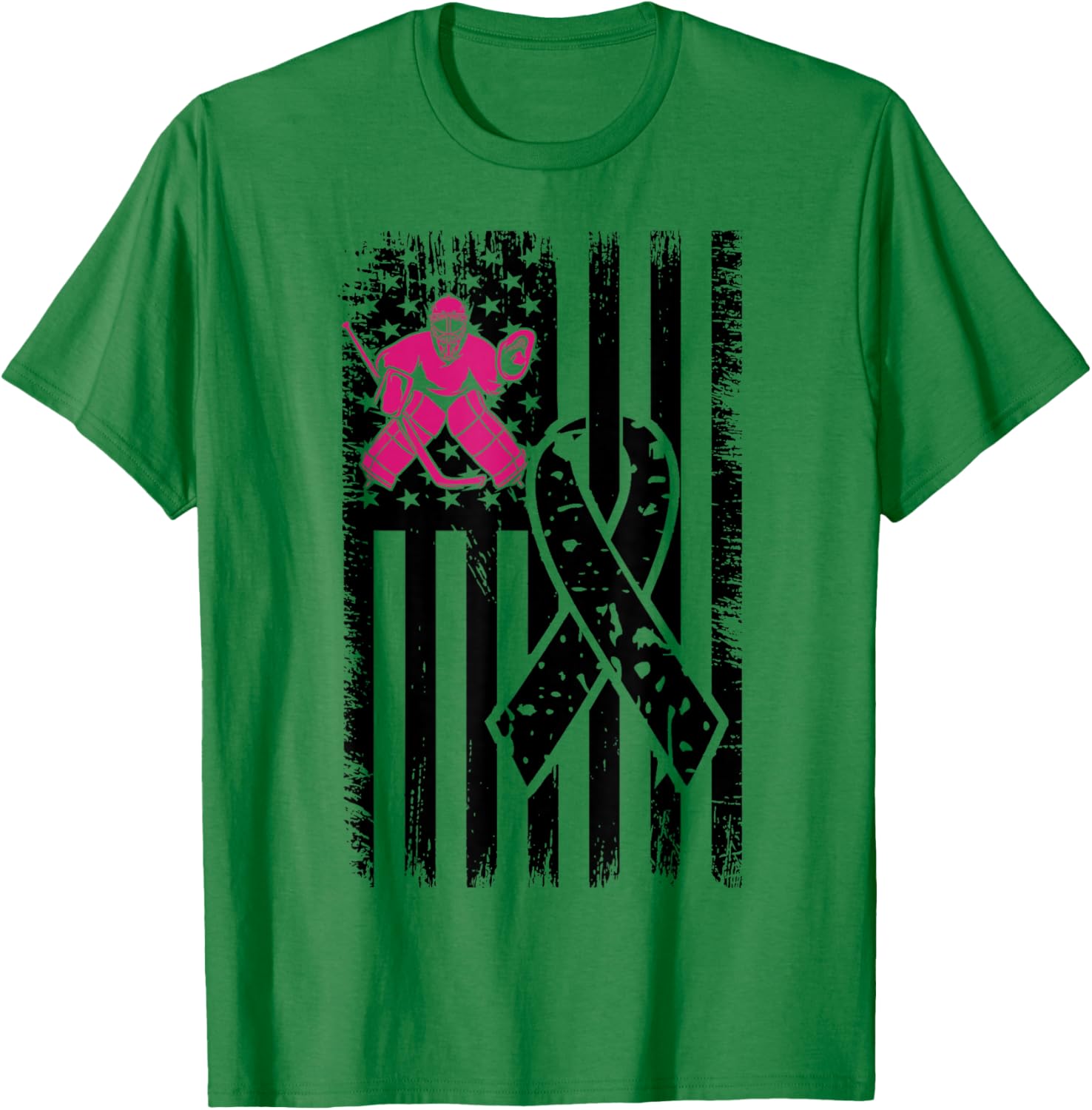 Hockey Pink Ribbon Breast Cancer Awareness Sport Lover T-Shirt - T-Shirt | Irish Green