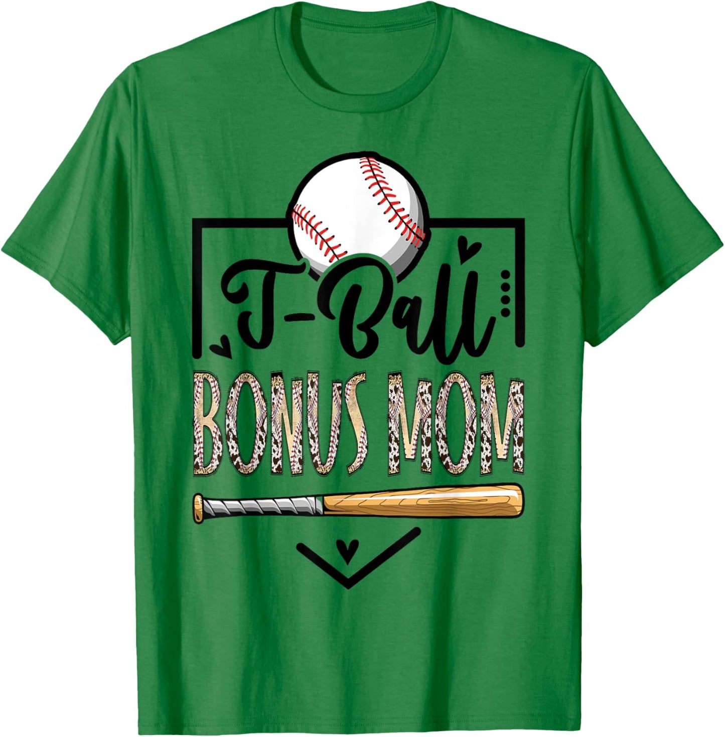 T-Ball Bonus Mom Leopard Funny Ball Game Day T-Shirt - T-Shirt | Irish Green