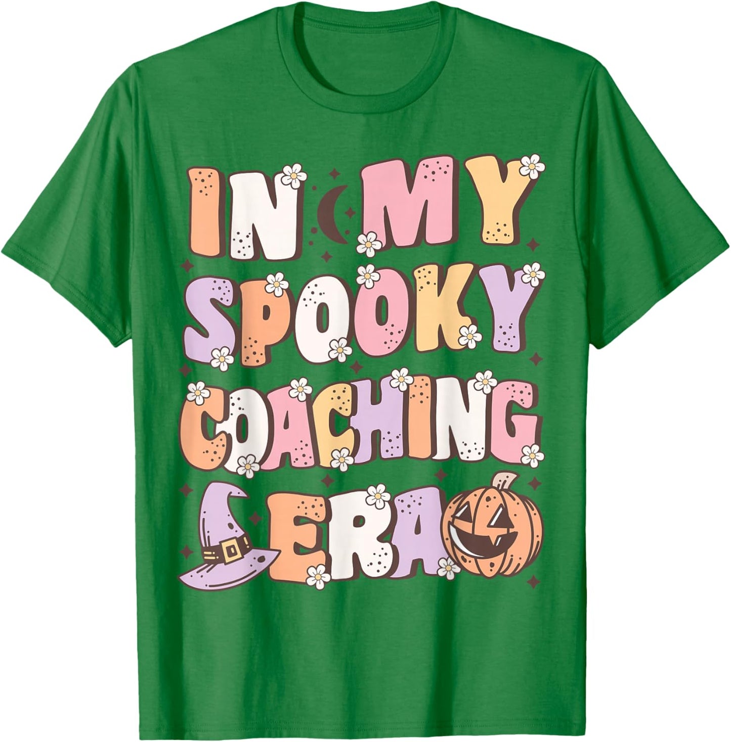 In My Spooky Coaching Era Cute Groovy Halloween School Coach T-Shirt - T-Shirt | Irish Green