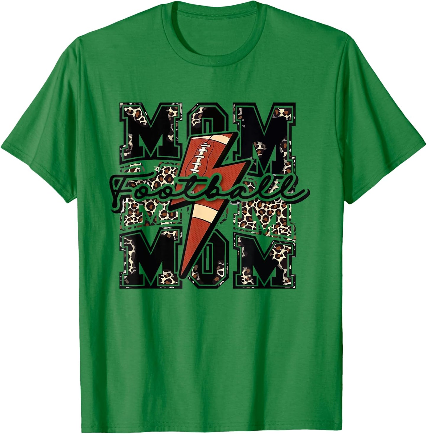 Football Mom Lightning Bolt Leopard Print Game Day Vibes T-Shirt - T-Shirt | Irish Green