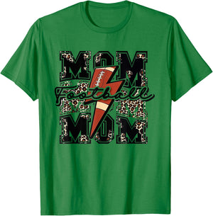 Football Mom Lightning Bolt Leopard Print Game Day Vibes T-Shirt - T-Shirt | Irish Green