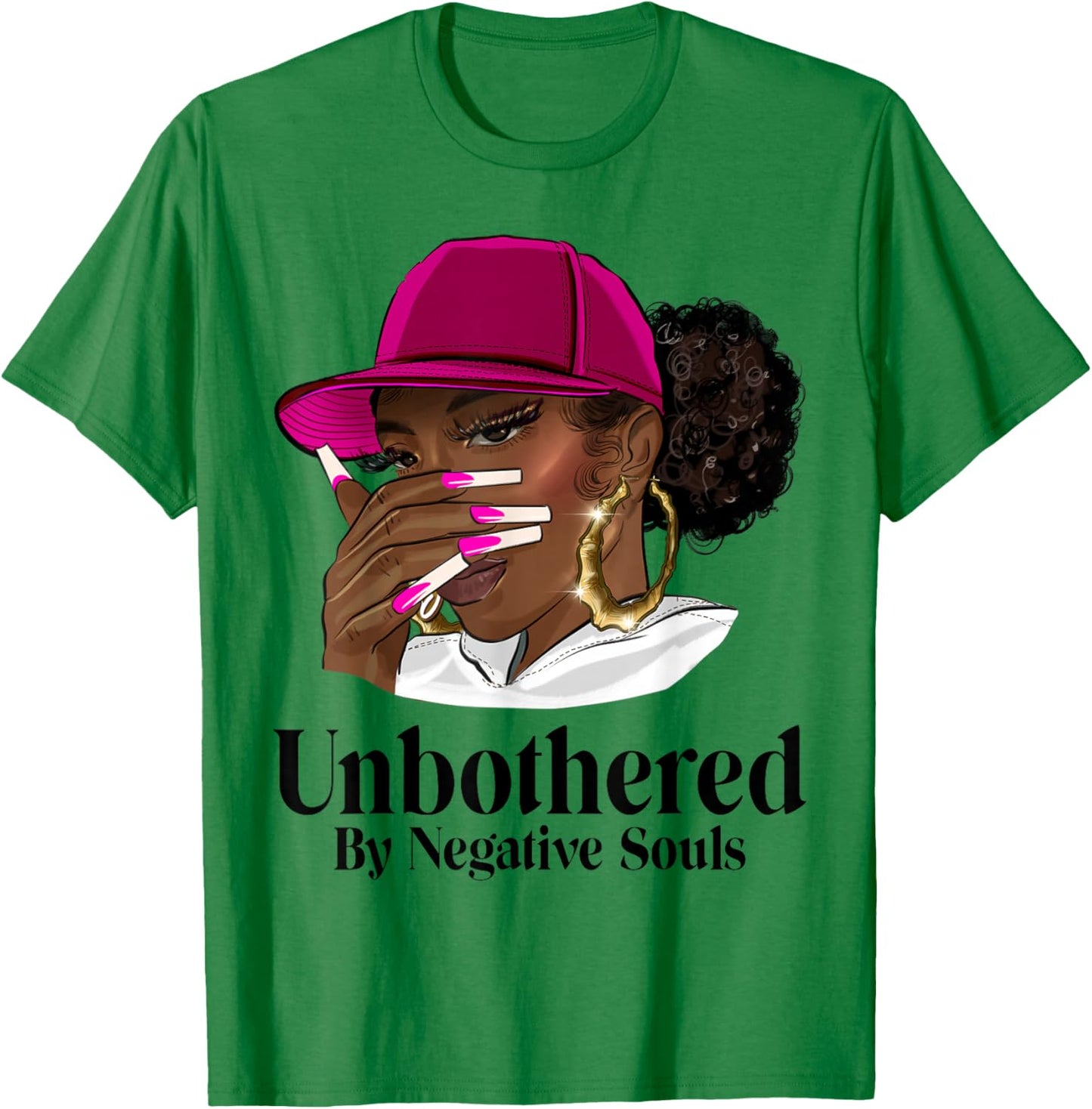 Unbothered Black Woman With Cap African American Afro Queen T-Shirt - T-Shirt | Irish Green