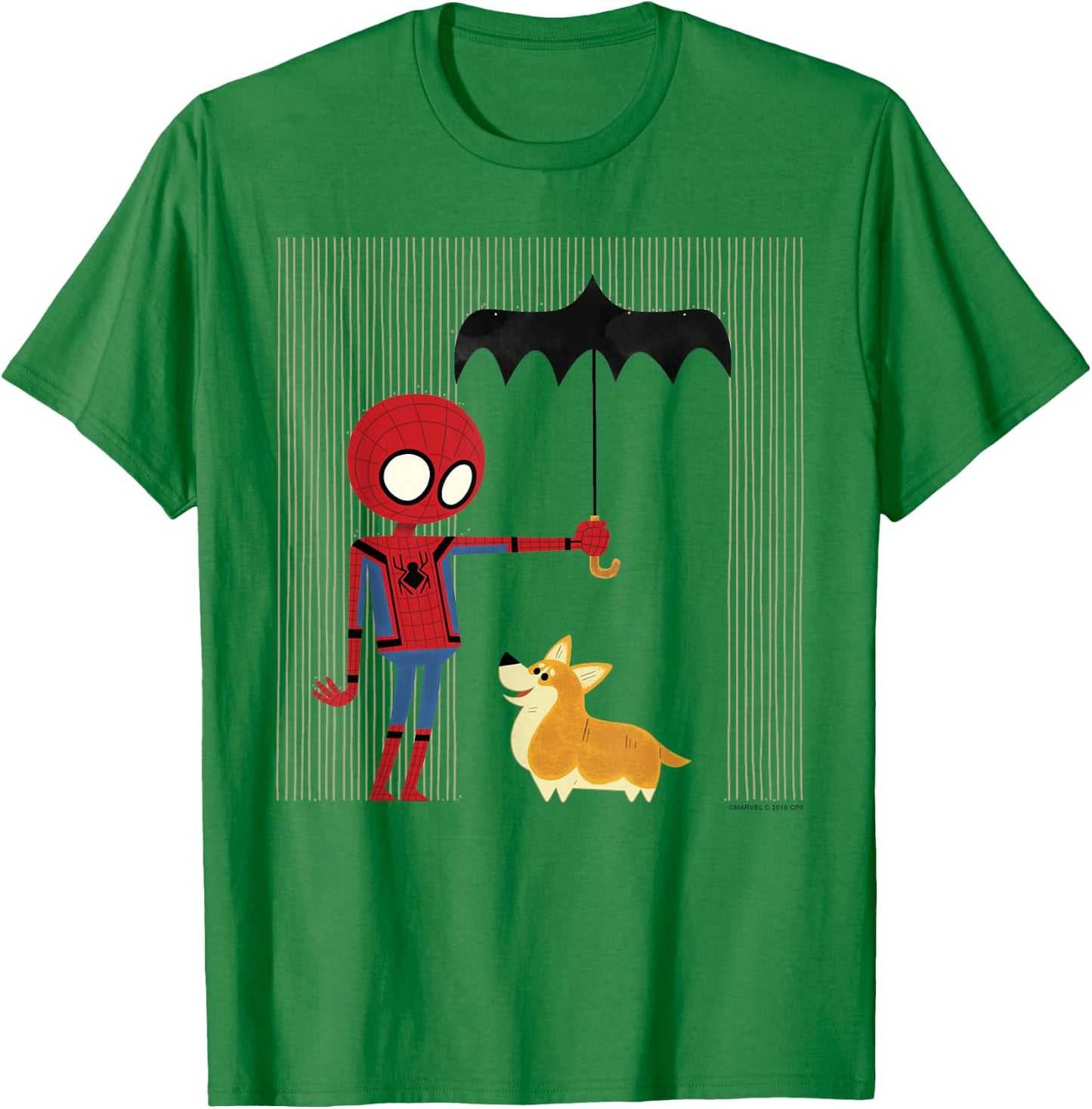 Marvel Spider-Man Far from Home Corgi in The Rain T-Shirt - T-Shirt | Irish Green