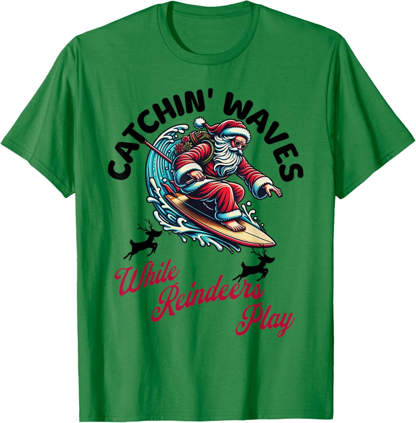 Christmas In July Surfing Santa Claus Summer Beach Vacay T-Shirt - T-Shirt | Irish Green