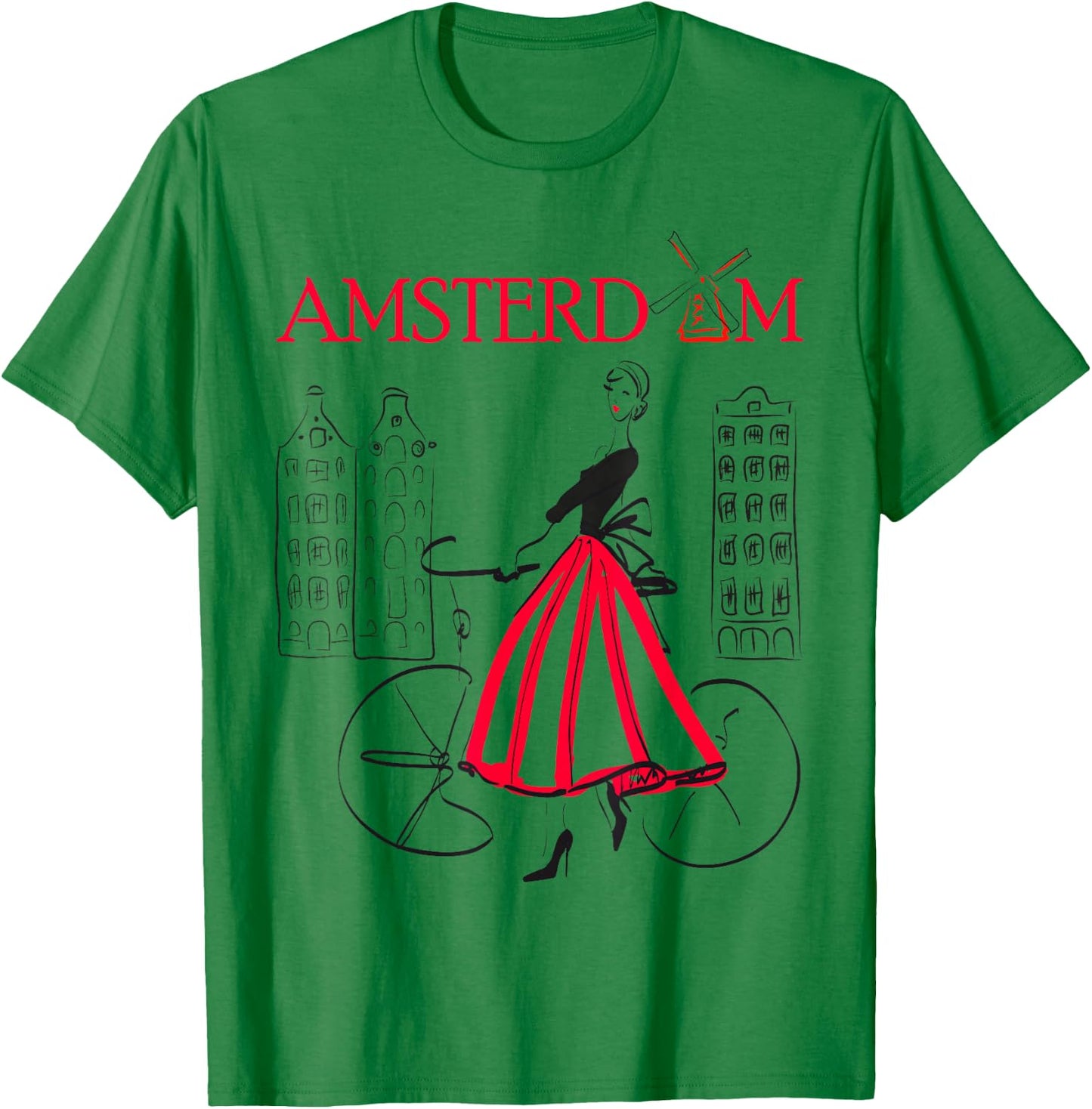 Amsterdam Woman - Amsterdam Bicycle - 5 Colors T-Shirt - T-Shirt | Irish Green