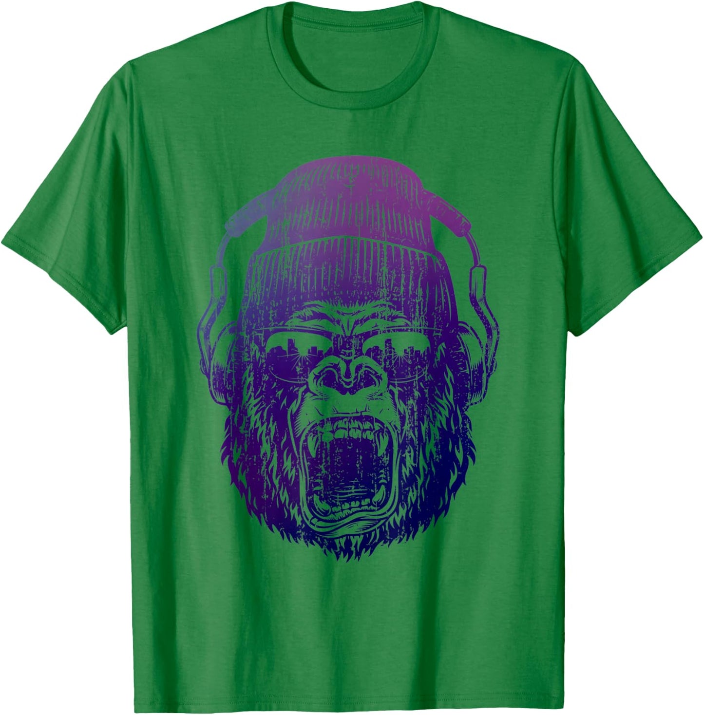 funky Monkey Chimp With Sunglasses And Headphones Funny T-Shirt - T-Shirt | Irish Green