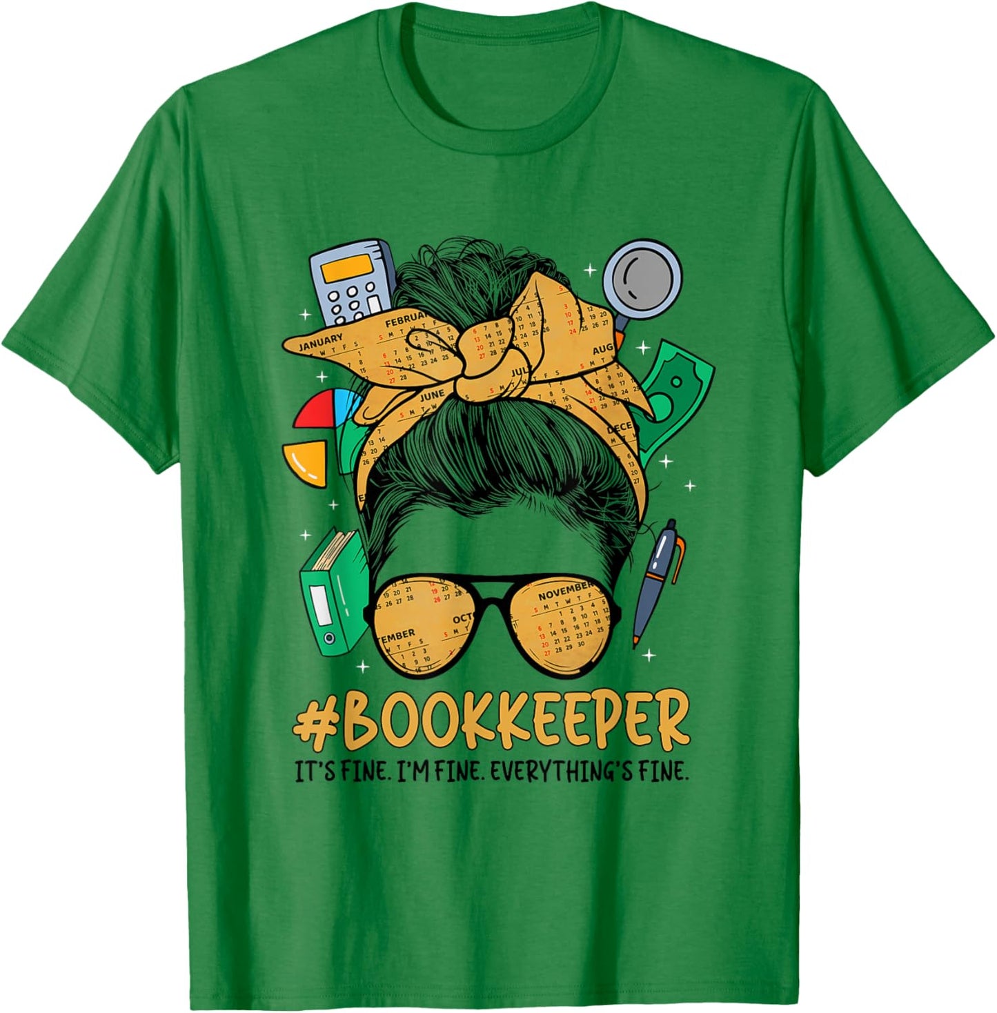 School Bookkeeper Messy Bun School Bookkeeping T-Shirt - T-Shirt | Irish Green