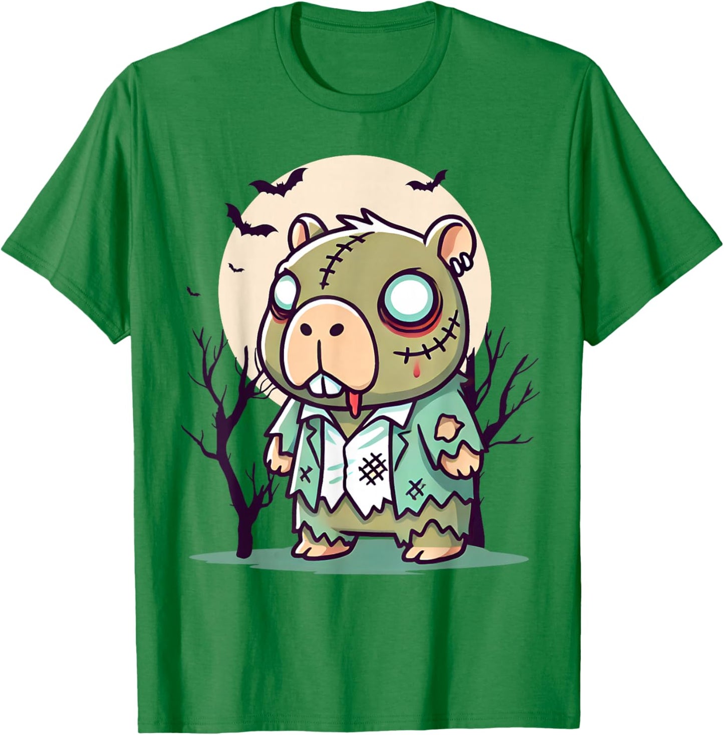 Creepy Zombie Capybara Cartoon Halloween T-Shirt - T-Shirt | Irish Green