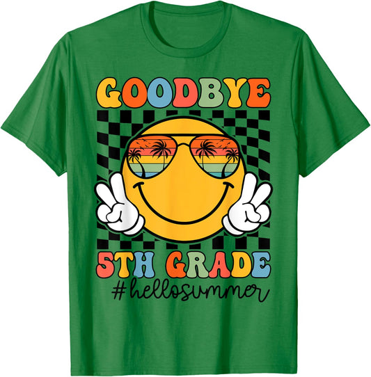 Goodbye 5th Grade Hello Summer 2025 Fifth Grade Graduate T-Shirt - T-Shirt | Irish Green