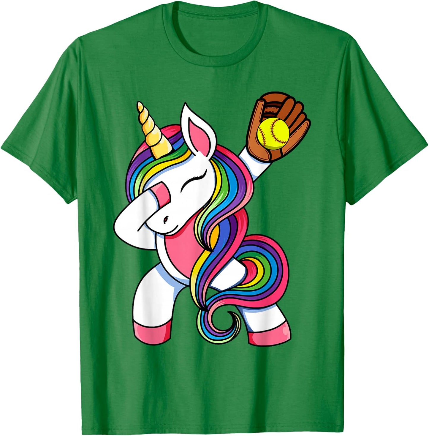 Girls Funny Dabbing Softball Unicorn Apparel, Youth Dab T-Shirt - T-Shirt | Irish Green