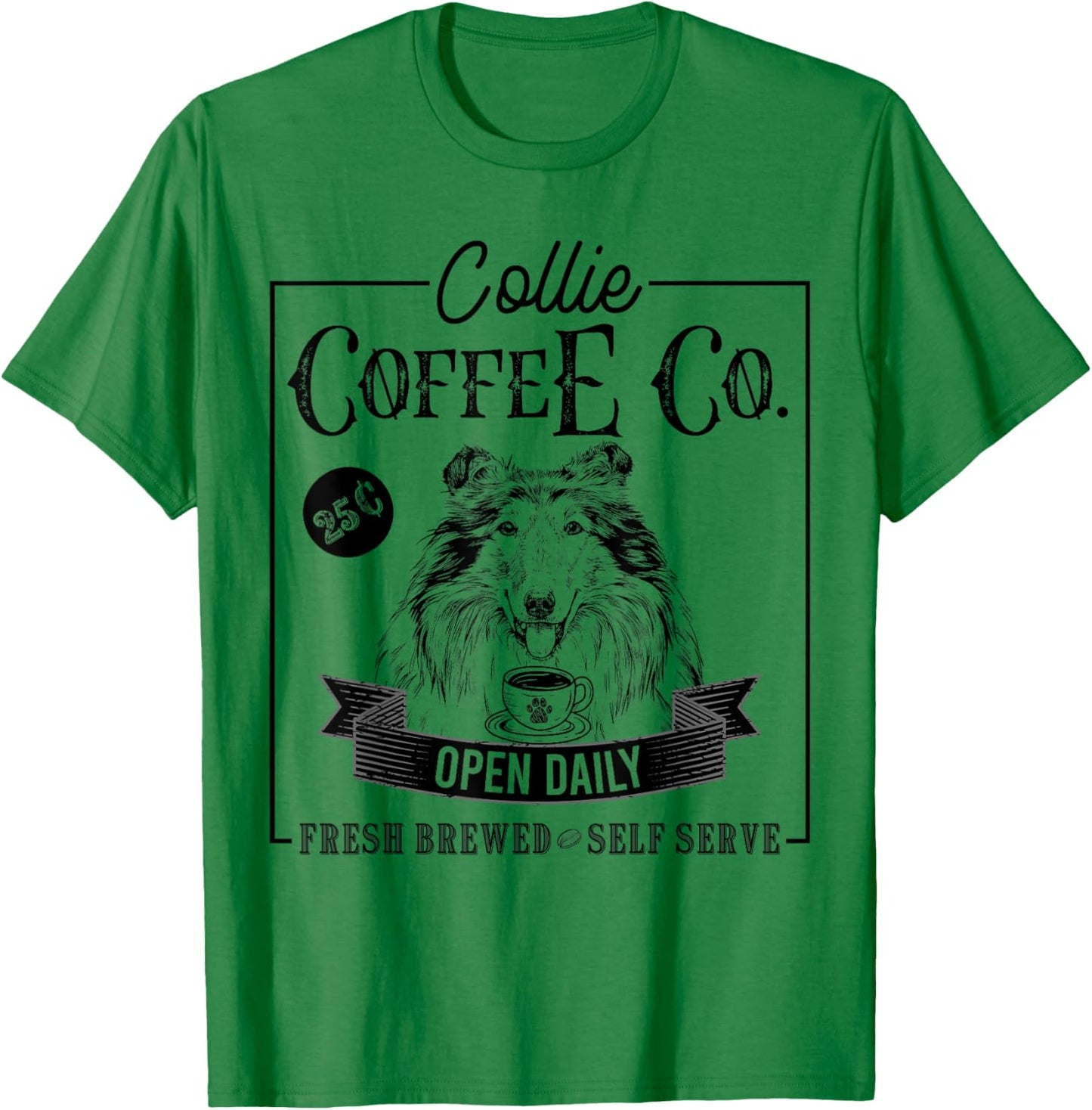 Retro Rough Collie Coffee Funny Dog Mom Coffee Lover Women Girls Kids T-Shirt - T-Shirt | Irish Green