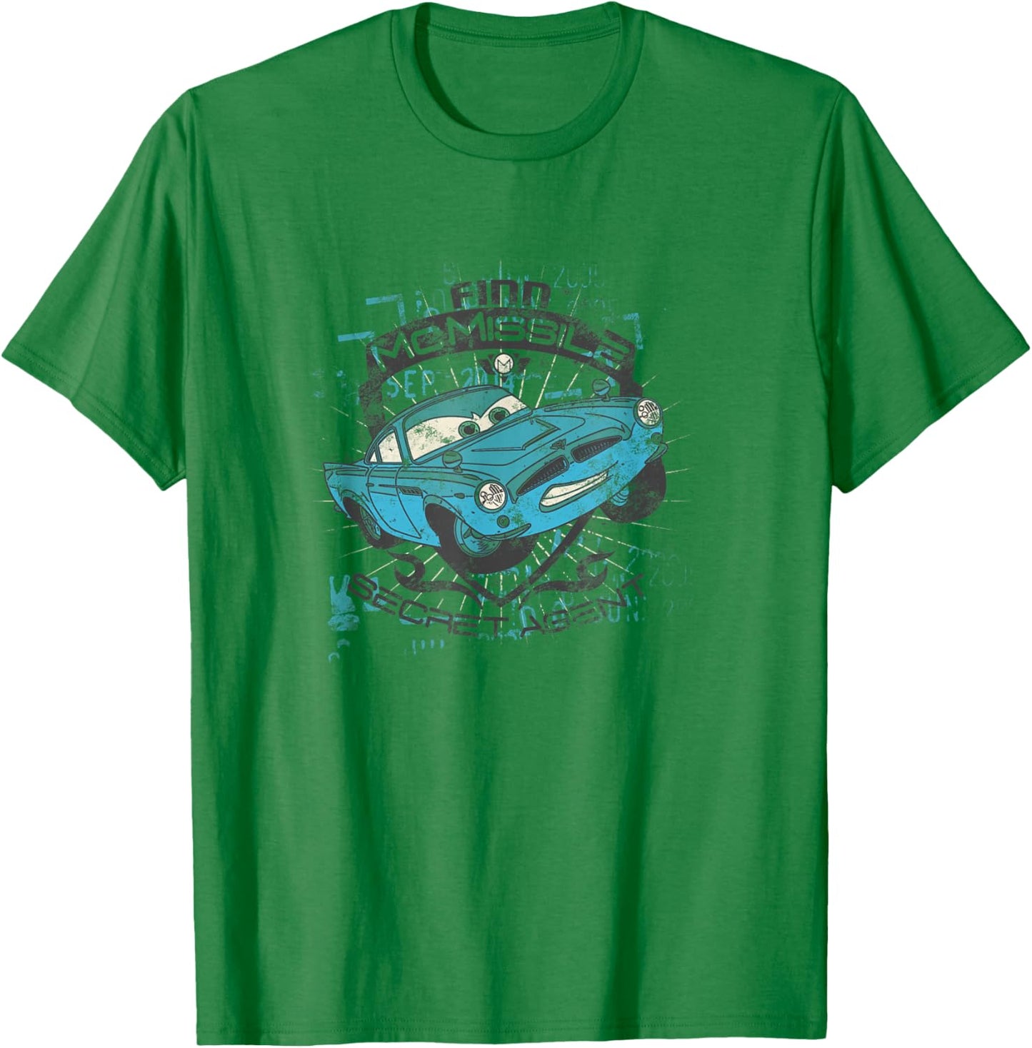 Disney Pixar Cars 2 Finn McMissile Secret Agent Distressed T-Shirt - T-Shirt | Irish Green