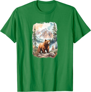 Bear and Fox in Mountain Forrest T-Shirt - T-Shirt | Irish Green