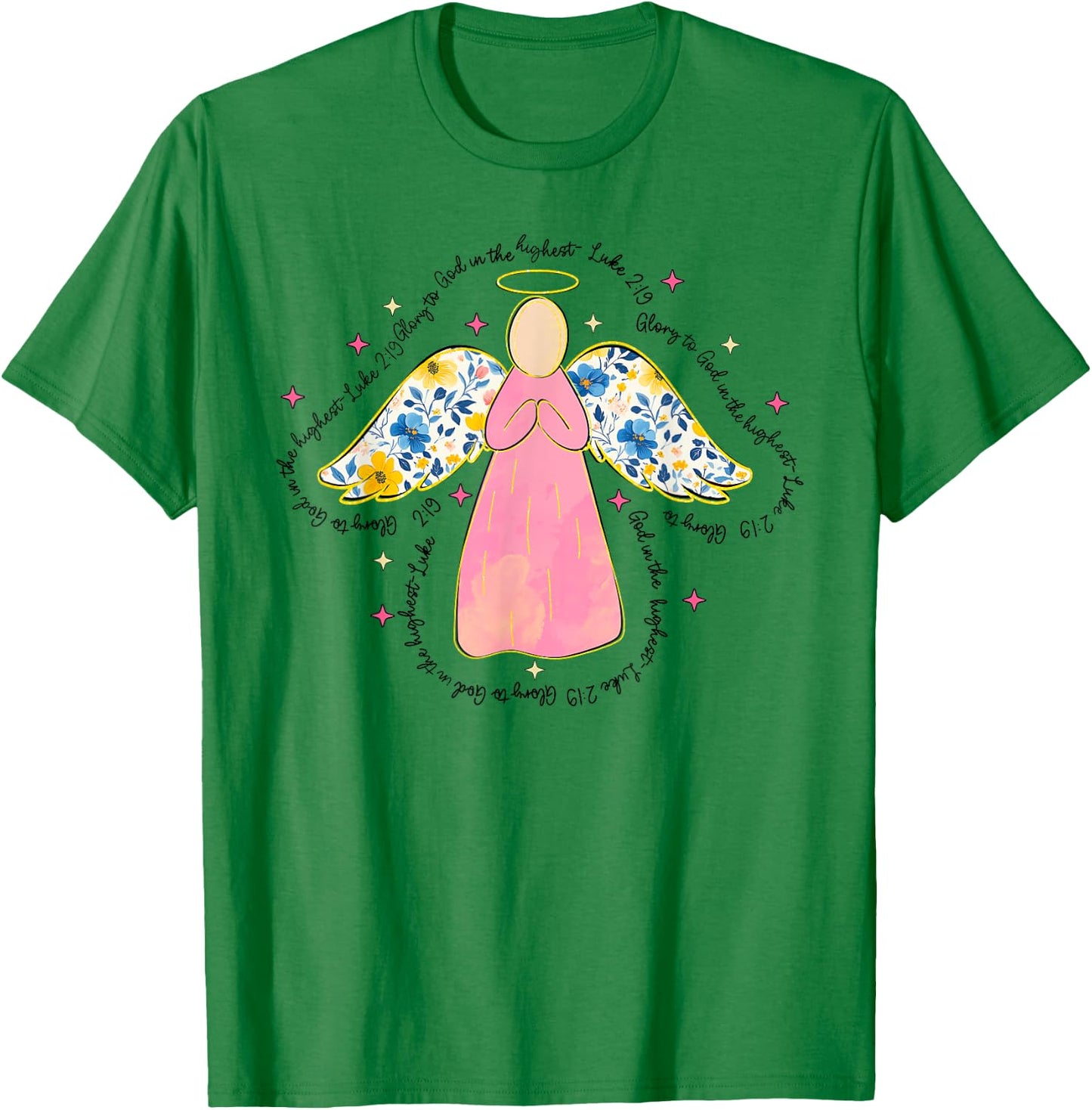 Silhouette Pink Floral Angel God, Beautiful Christmas Angel T-Shirt - T-Shirt | Irish Green
