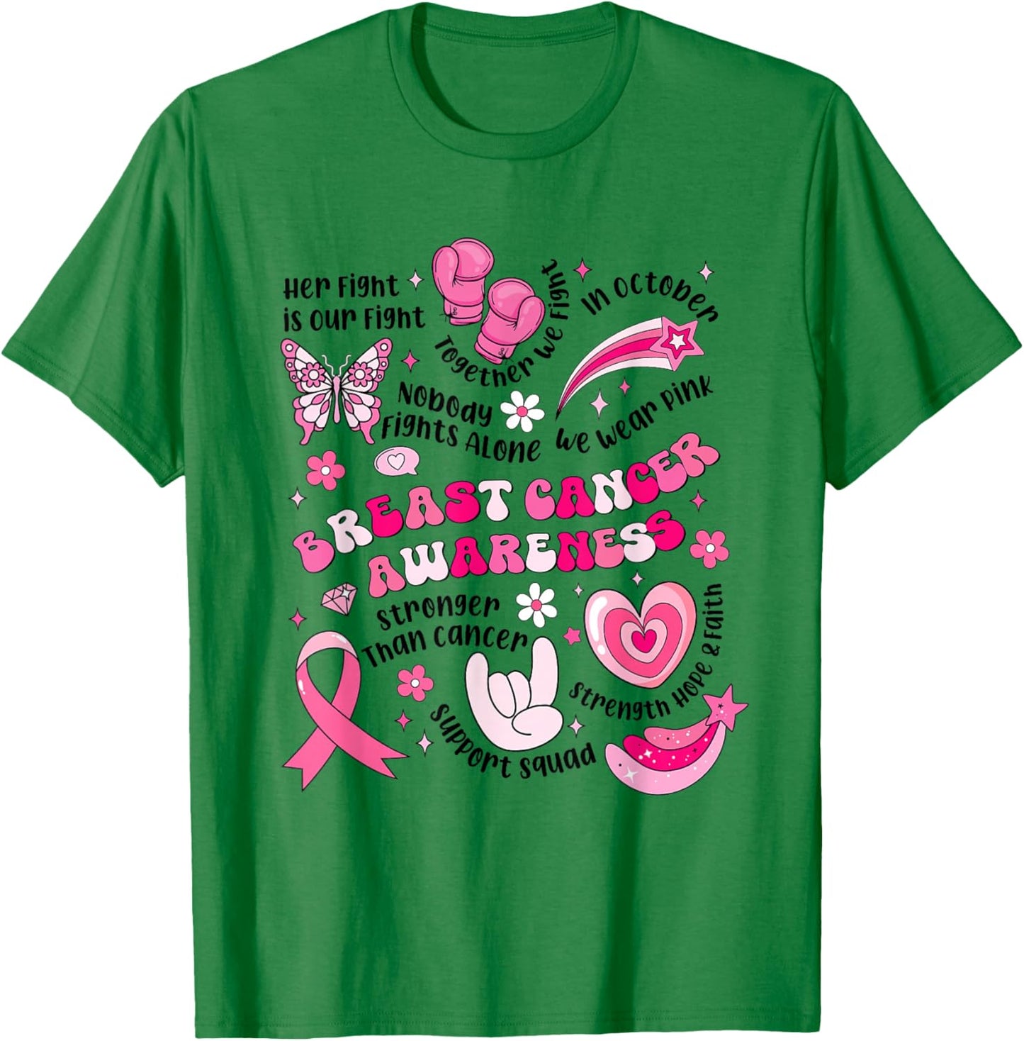 Breast Cancer Awareness Pink Ribbon Boxing Gloves Butterfly T-Shirt - T-Shirt | Irish Green